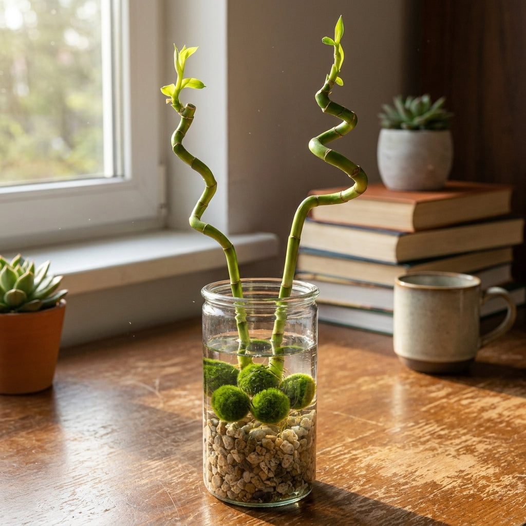 Lucky Bamboo Set De 2 - Vidrio, Piedras, 10 Bolas Marimo - Dracaena_4