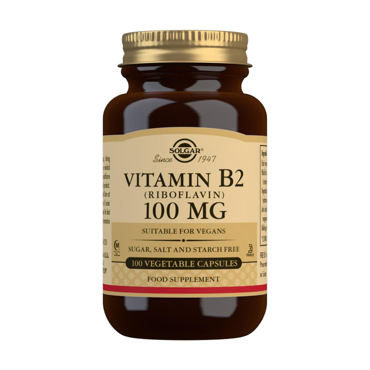 Vitamina B2 100 mg Solgar, 100 cápsulas