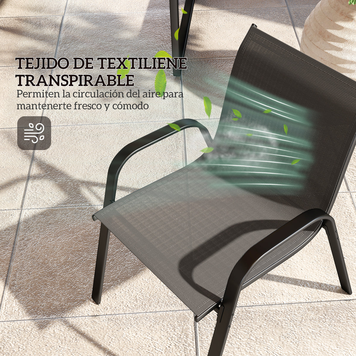 Muebles De Jardín Outsunny Acero, Textilene Negro 113x66x79 Cm_5