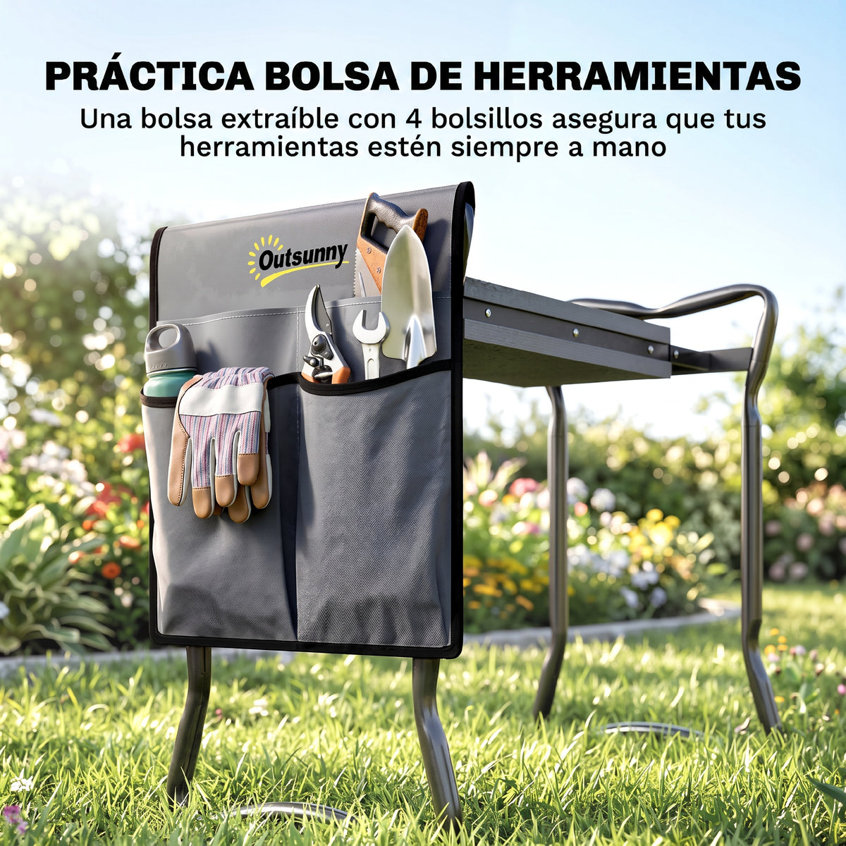 Outsunny Taburete De Jardín Plegable 2 En 1 Con Almohadilla De Espuma Y Bolsa_5