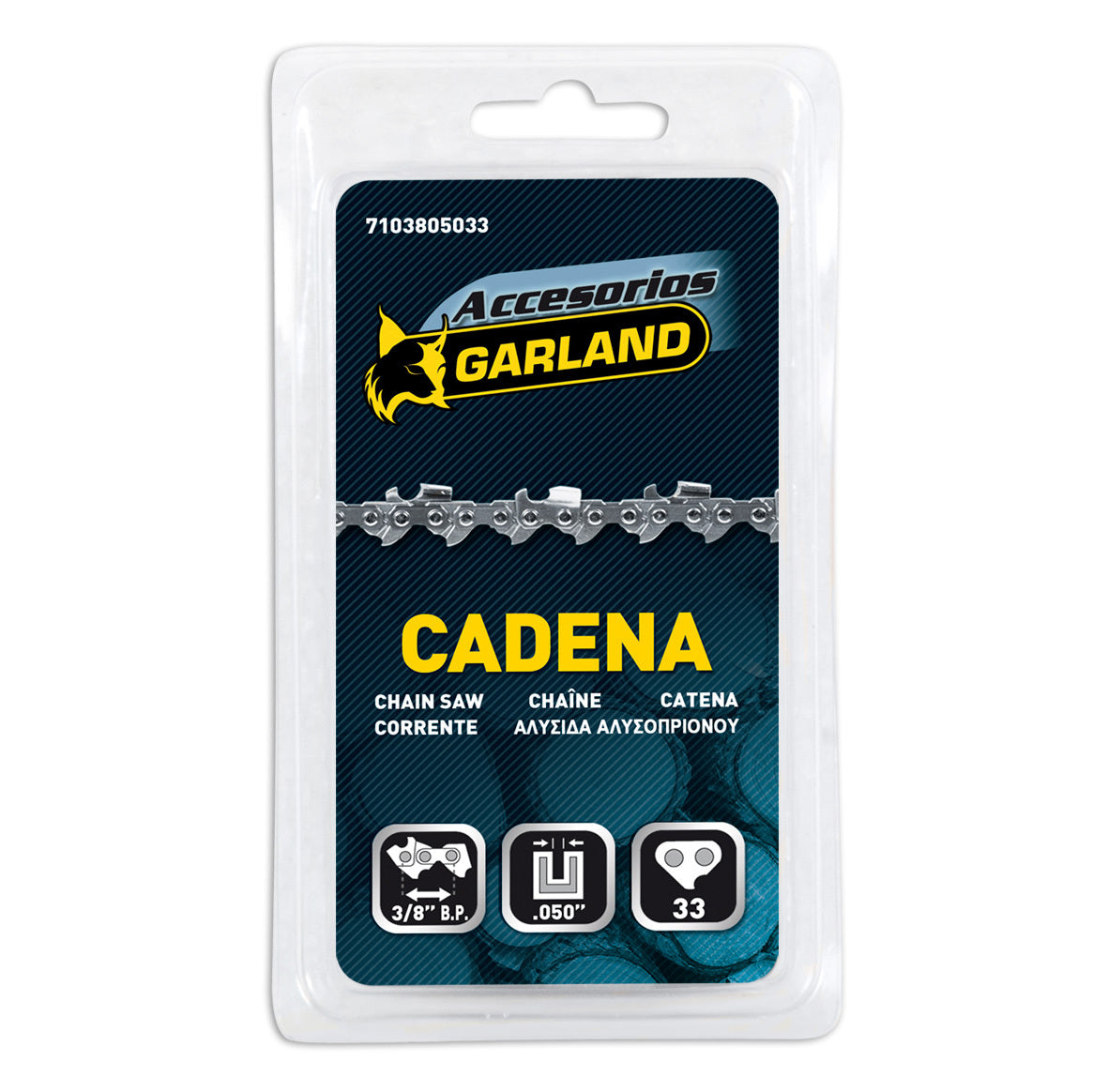 Garland - 7103805033 Accesorio Para Motosierras - Cadena Cortada De 33 Eslabones Con Paso De 3/8" Bajo Perfil Y Espesor De 0.050" (1,3 Mm.)_0