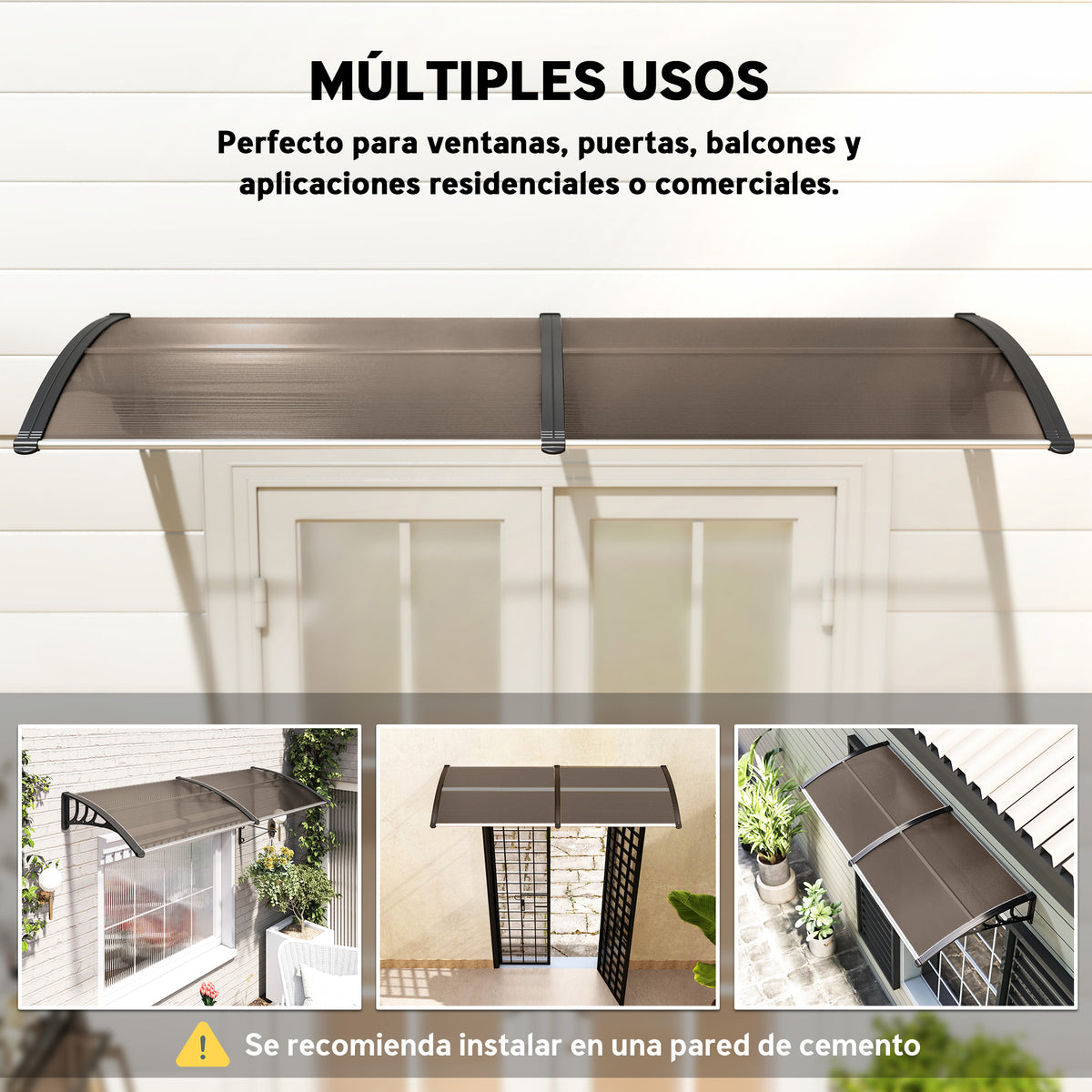 Marquesina Exterior Outsunny Policarbonato, Aluminio Marrón 195x75x23 Cm B70-047bn_5