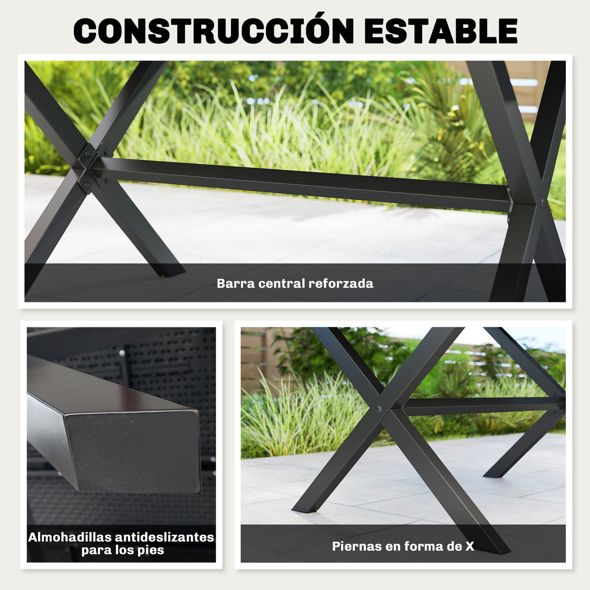 Mesa Comedor Jardín Outsunny Hdpe, Metal Negro 150x90x74 Cm_5