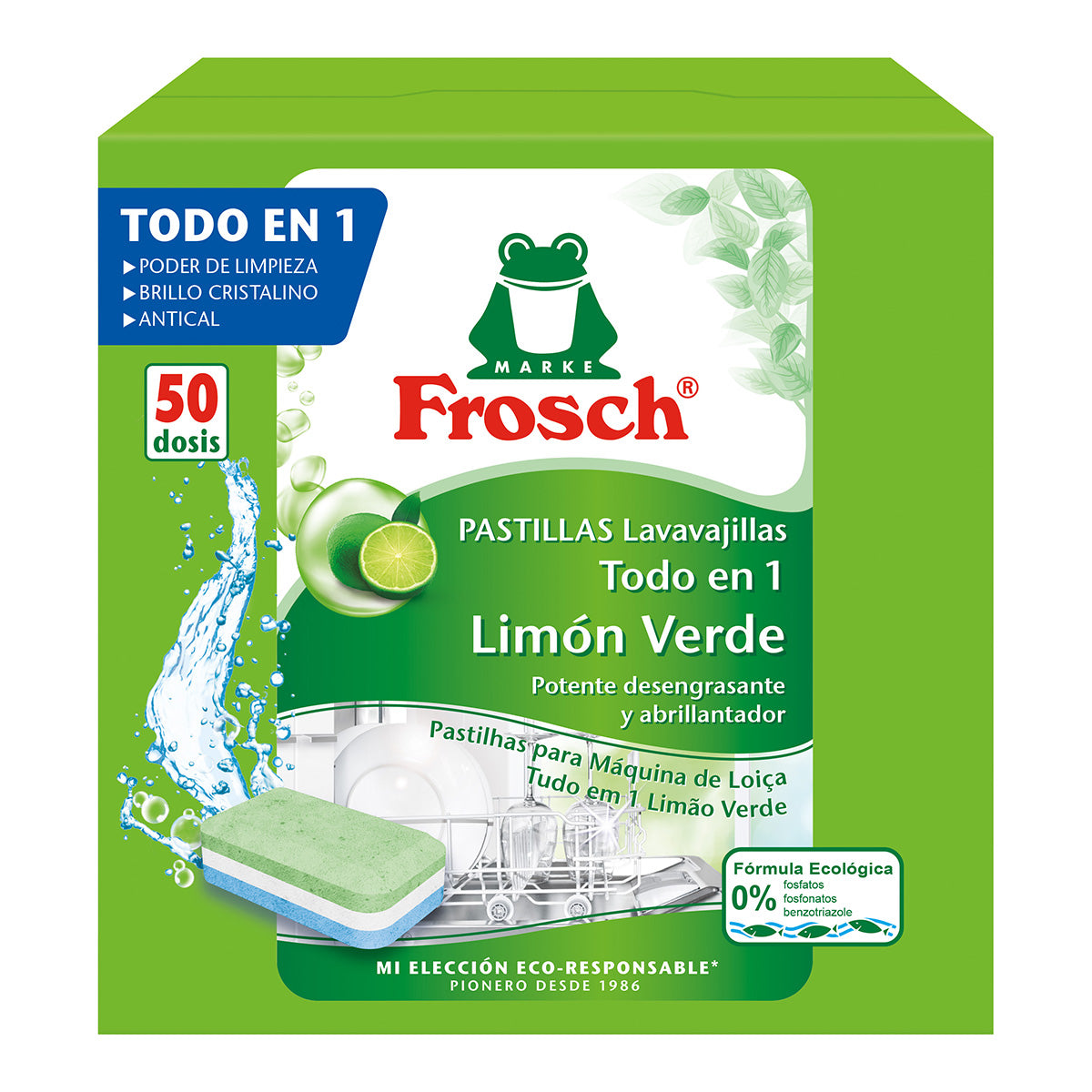 Pastillas Lavavajillas todo en 1 Limón Frosch 50 piezas