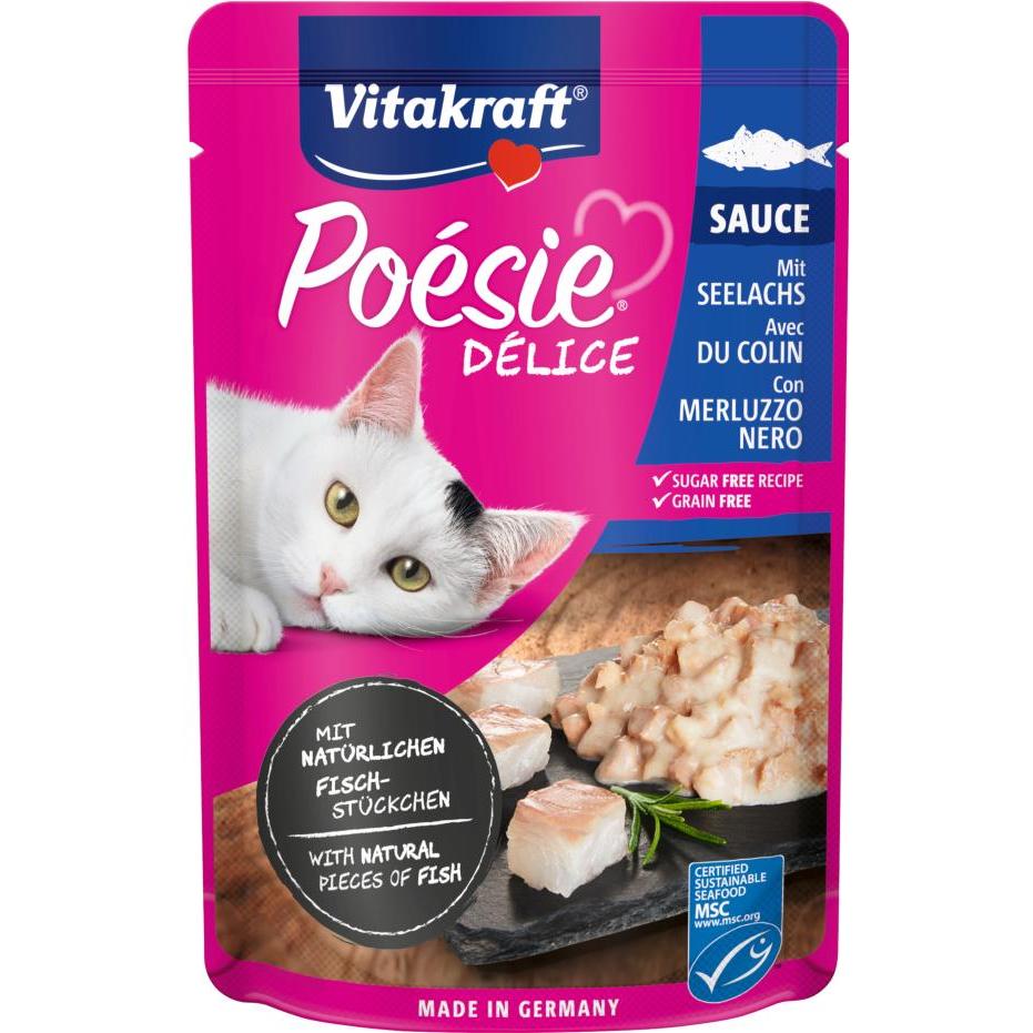 Vitakraft Bolsita Deli Sauce con exquisito abadejo 85 g comida húmeda gato