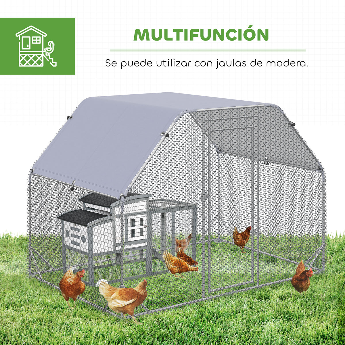 Gallinero Exterior Pawhut Acero Galvanizado Plata 280x190x195 Cm_5
