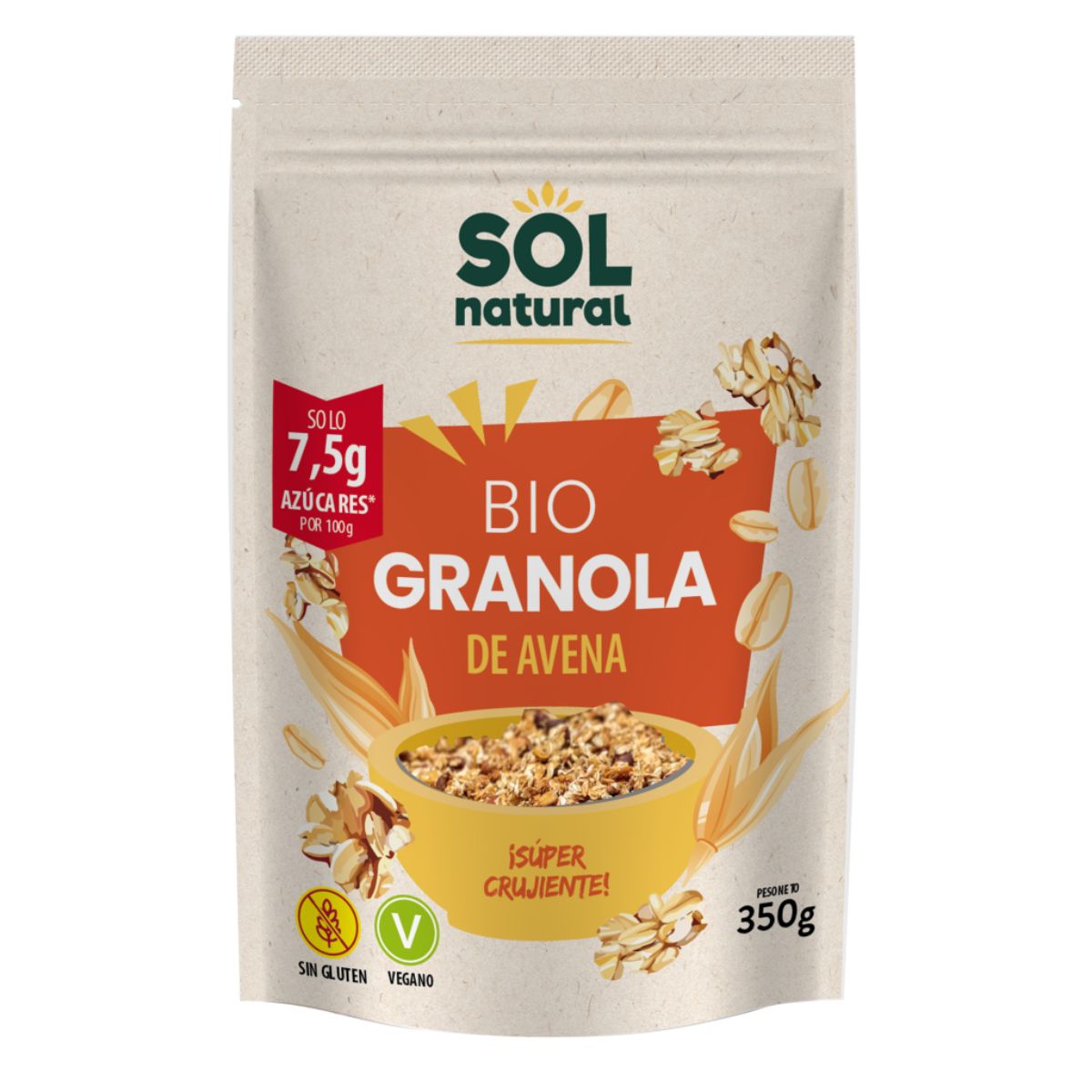 Granola de Avena Sin Gluten Bio, Sol Natural, 350 g