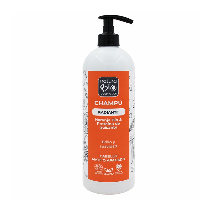Champú Natural Radiante con Naranja BIO & Proteína de Guisante, NaturaBIO Cosmetics, 740 ml