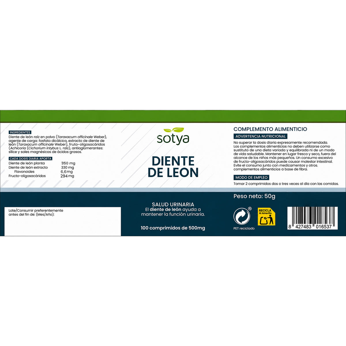 Diente de león Sotya 100 comprimidos de 500mg