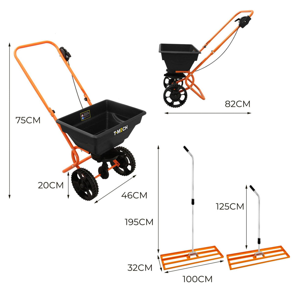 Nivelador De Césped T-mech De 100 Cm (naranja) Y Esparcidor Rotativo_4