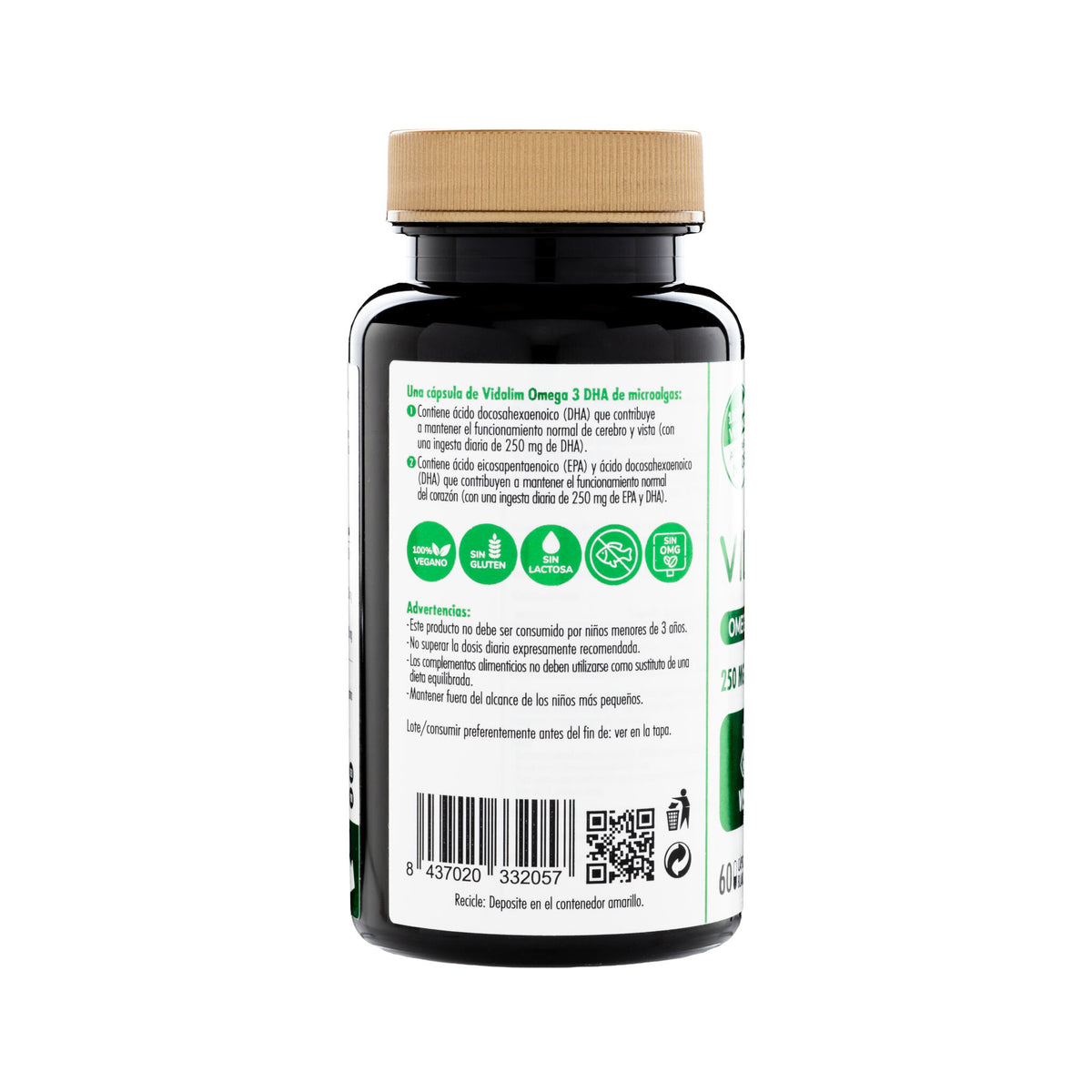 VIDALIM 250 VEGANO. Omega 3 Vegano de microalgas con 250 mg de DHA – 60 Cápsulas Vidalim_4