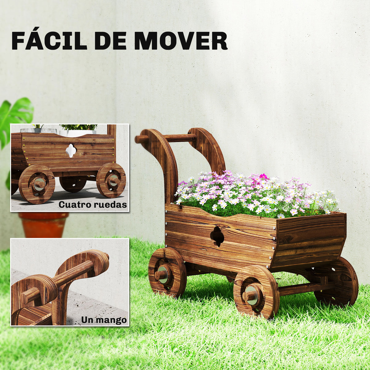 Jardinera Con Ruedas Outsunny Madera De Abeto Carbonizado 68x38x52 Cm_5