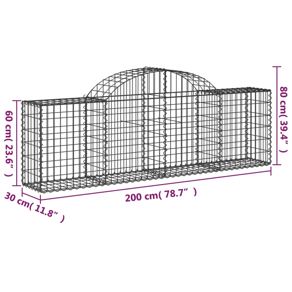 Cestas Gaviones 3 Uds Forma De Arco Hierro 200x30x60/80 Cm_5