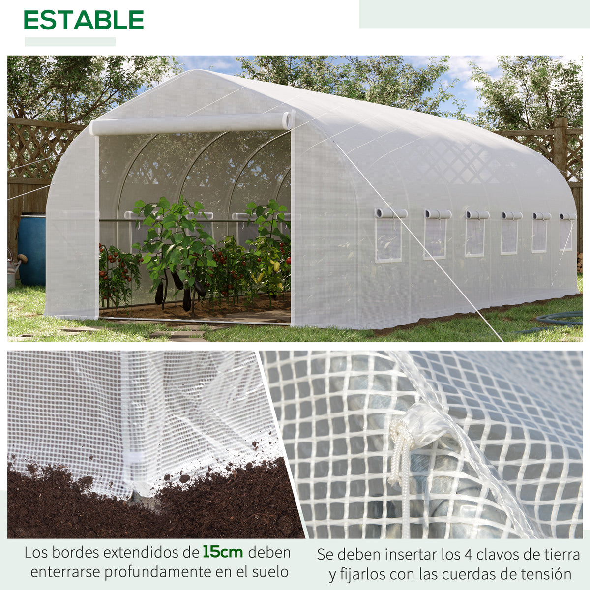 Invernadero De Túnel Con 12 Ventanas Outsunny 595x300x200 Cm Blanco_5