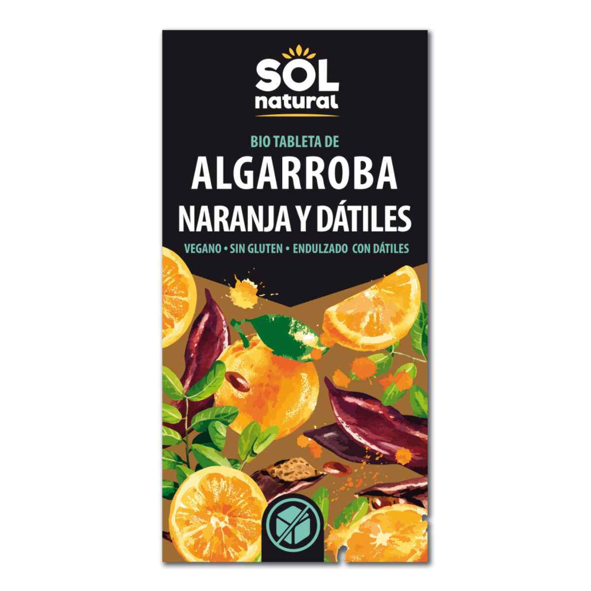 Chocolate Vegano de Algarroba con Naranja y Dátiles BIO Sol Natural 70 g