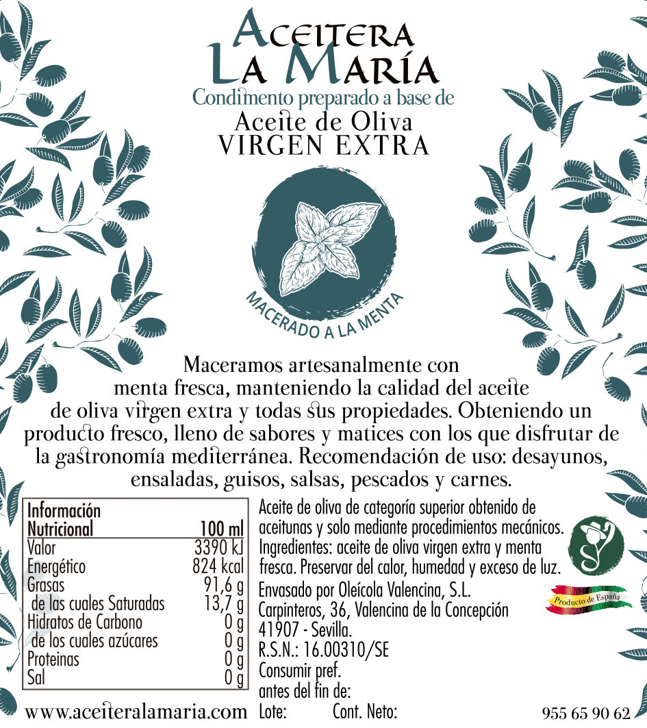 Aceite De Oliva Virgen Extra Macerado A La Menta 50 Cl Cristal_2