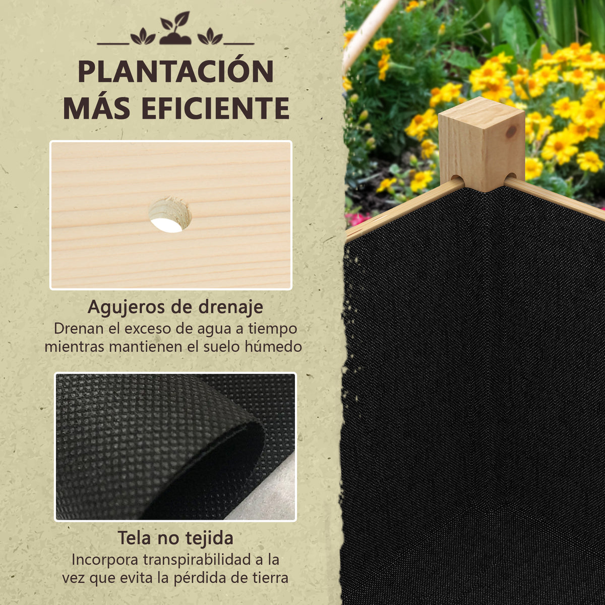 Mesa De Cultivo Outsunny Madera De Abeto Madera Natural 115x55x80 Cm_5