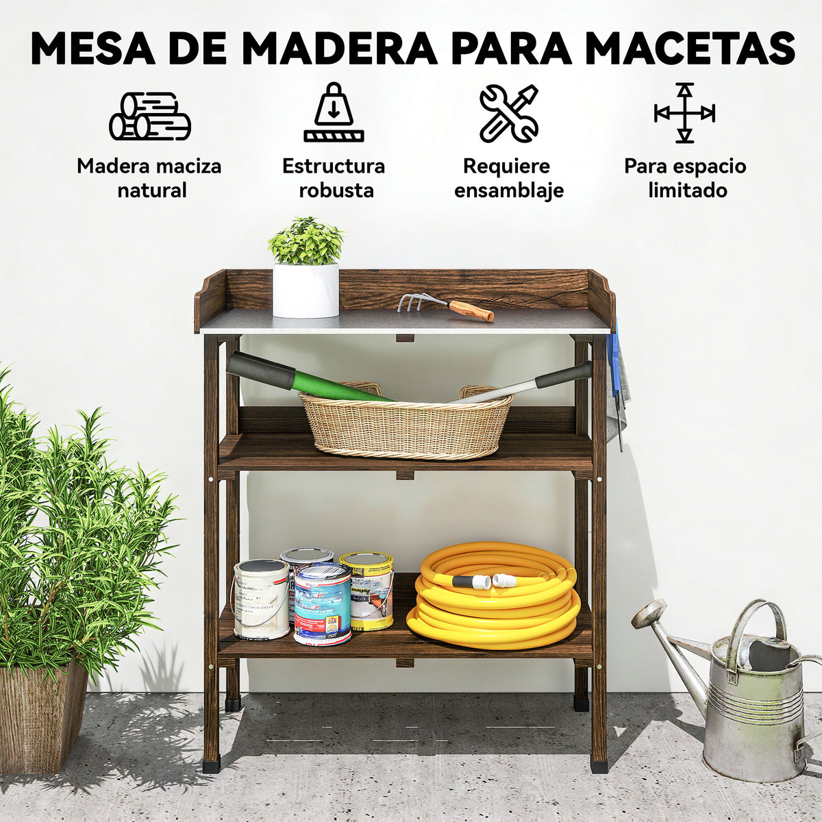 Mesa De Plantación Outsunny Madera De Abeto Carbonizado 76x37x89 Cm_5
