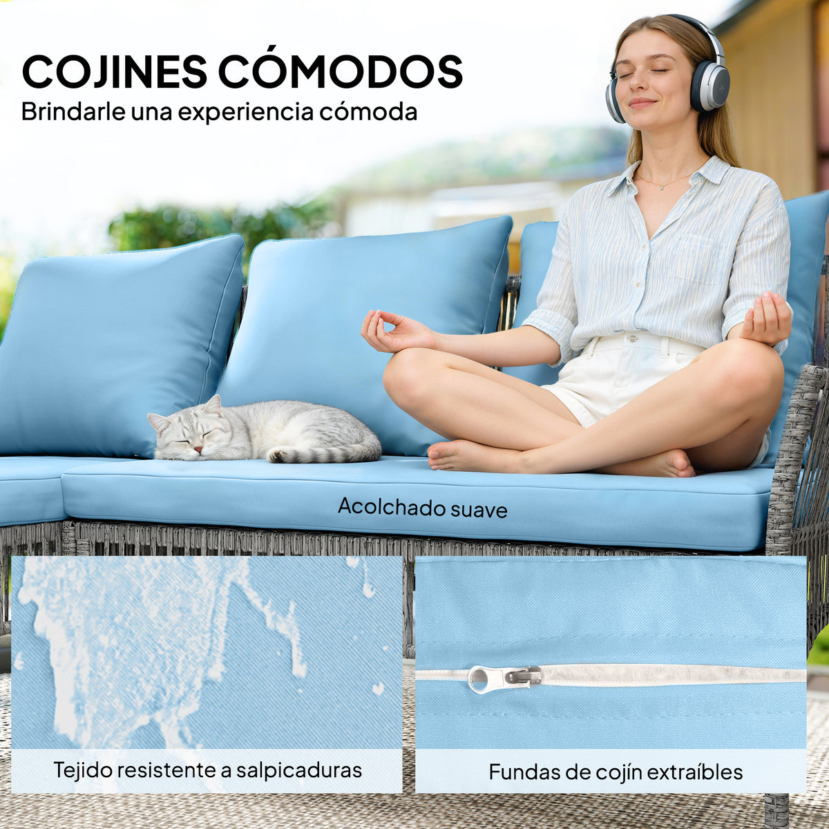 Muebles De Jardín Outsunny Acero, Pe Azul Claro 166x115x79 Cm_5