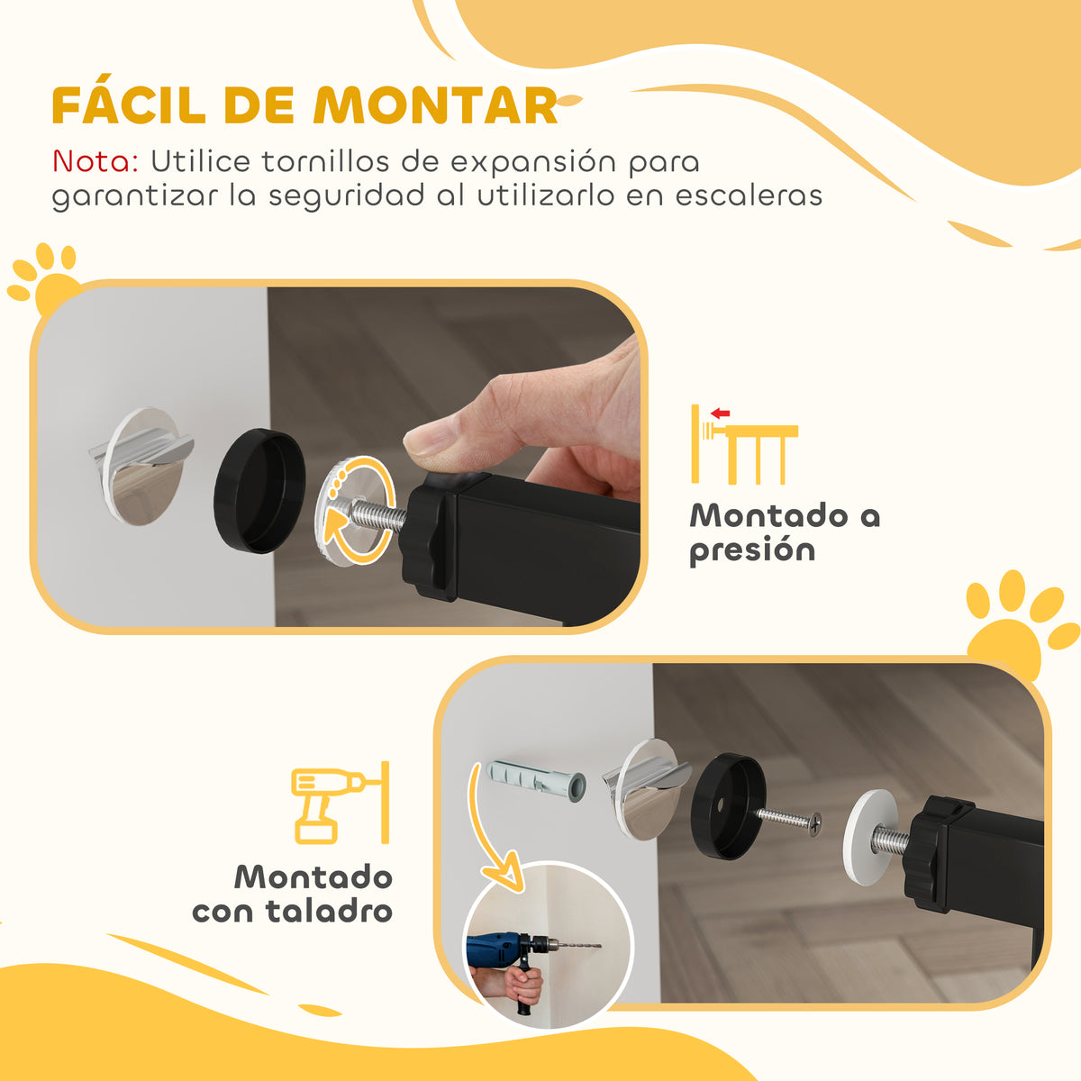 Pawhut Barrera De Seguridad Extensible Con 2 Extensiones 75-115x76 Cm Negro_5