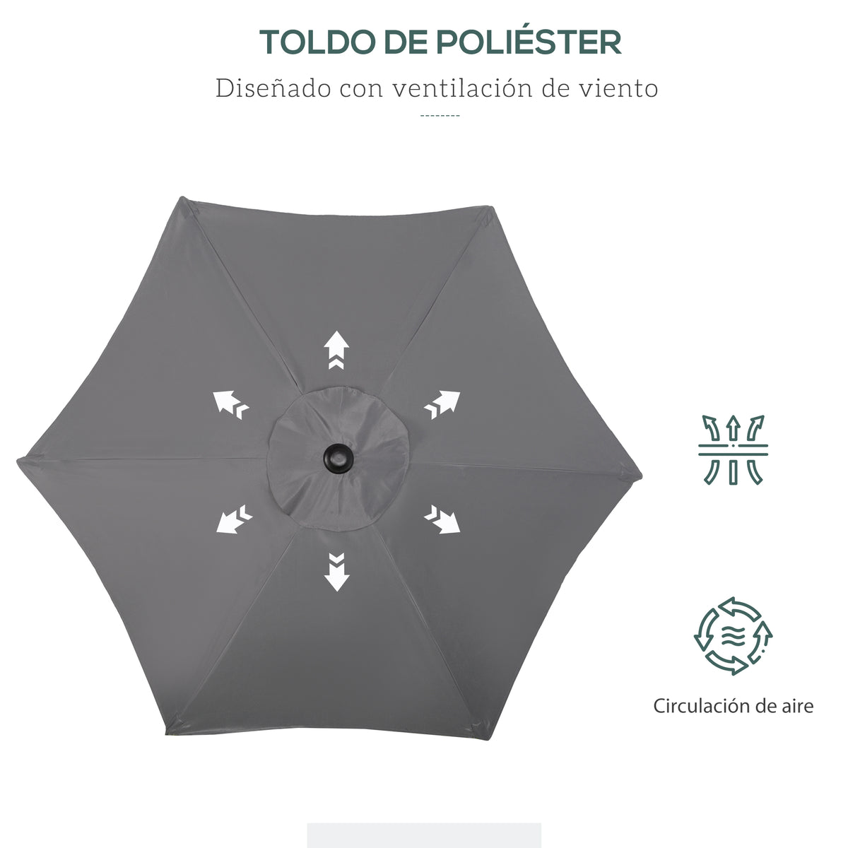Sombrilla De Jardín Outsunny Metal, Poliéster Gris Oscuro 196x196x204 Cm_5