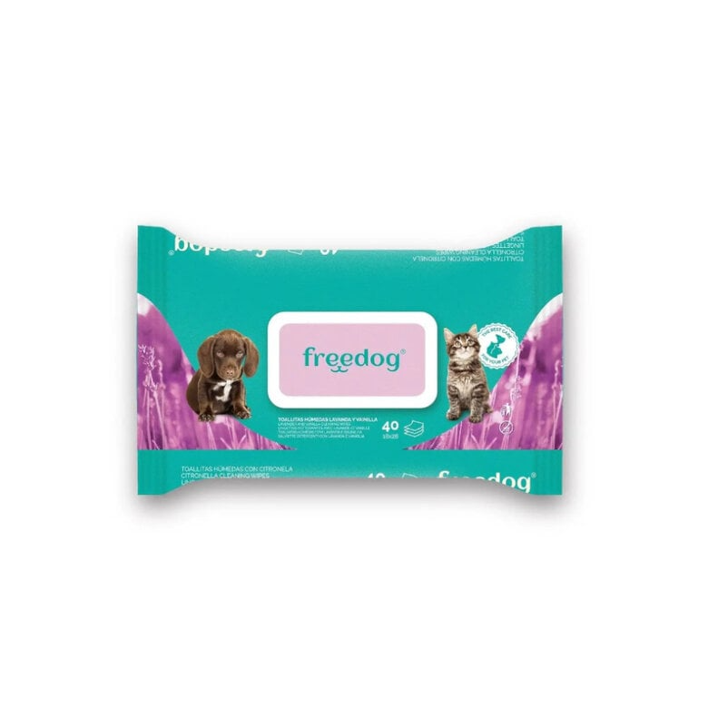 Toallitas húmedas Lavanda y Vainilla perros y gatos Freedog 40 uds