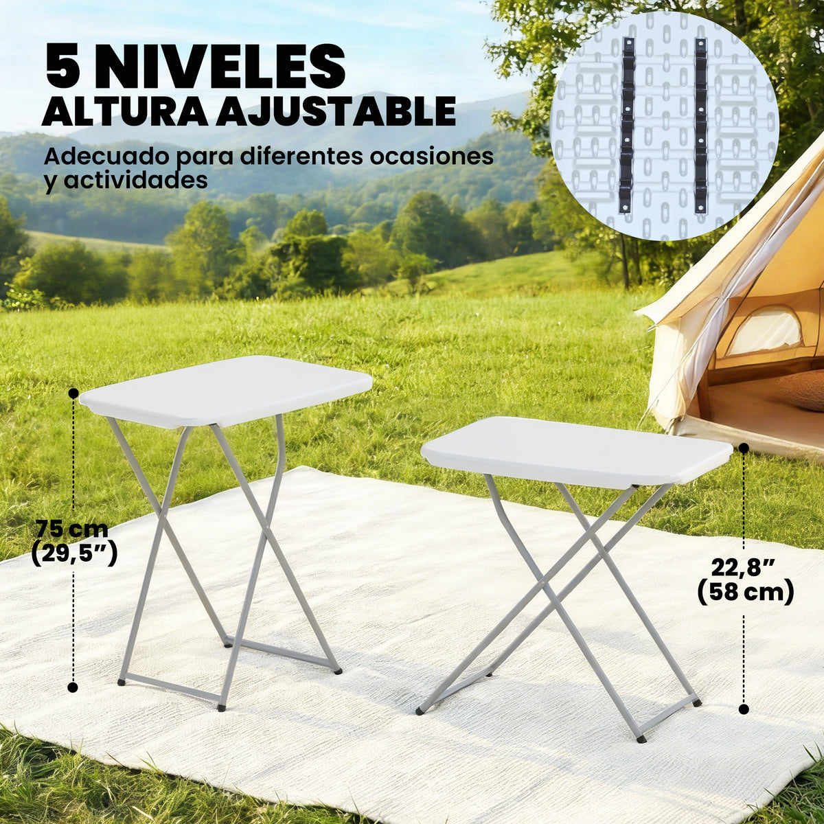 Mesa De Camping Outsunny Metal, Hdpe Blanco 75x50x73.5 Cm_5