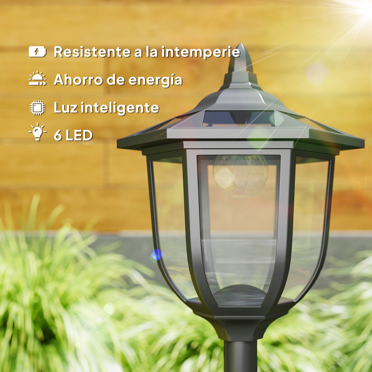 Farola Solar Exterior Outsunny Negro Ø26,5x177 Cm Plástico Abs_5