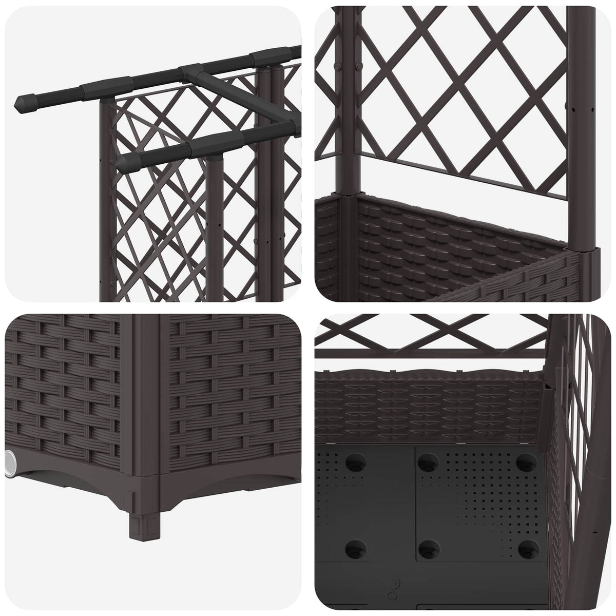 Cama Elevada Con Trellis Y Techo Marrón 202,5 X 40 X 121 Cm Pp_5