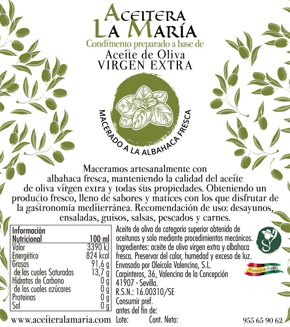 Aceite De Oliva Virgen Extra Macerado A La Albahaca 50 Cl Con Vertedor_2