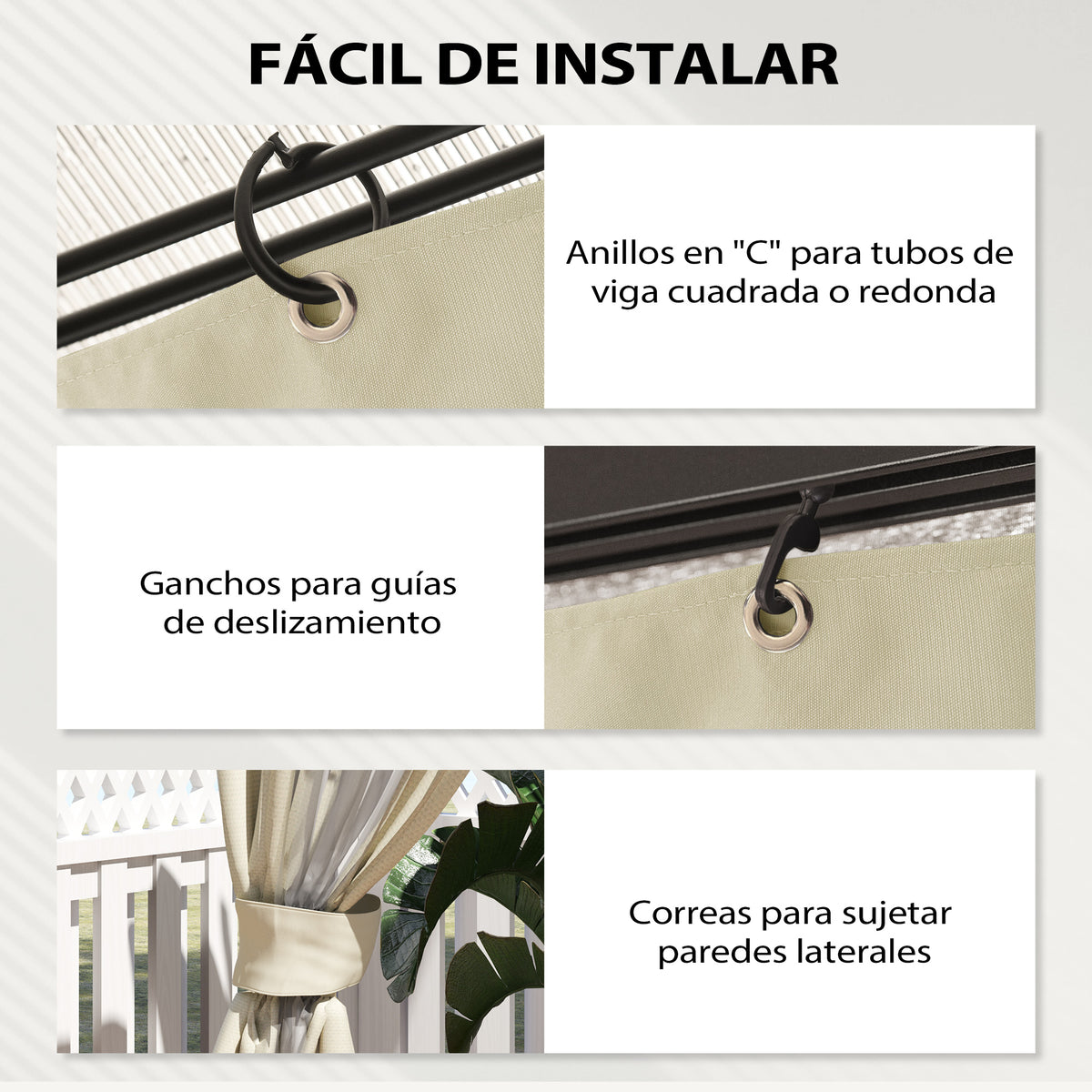 Laterales Para Carpa Outsunny Poliéster Crema 302x205 Cm_5