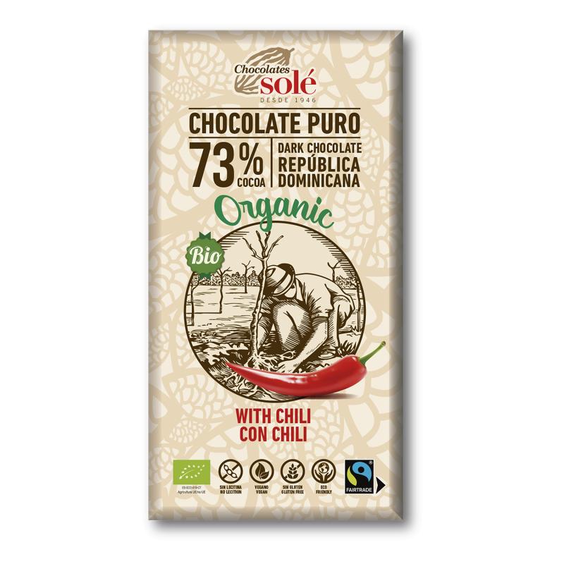 Chocolate Negro Puro al 73% con Chili Bio Solé 100g