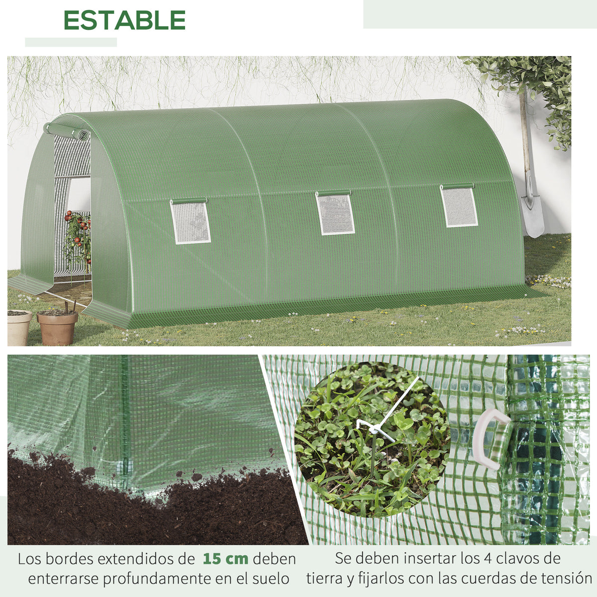 Invernadero De Túnel Outsunny Pe, Acero Galvanizado Verde 450x300x200 Cm_5