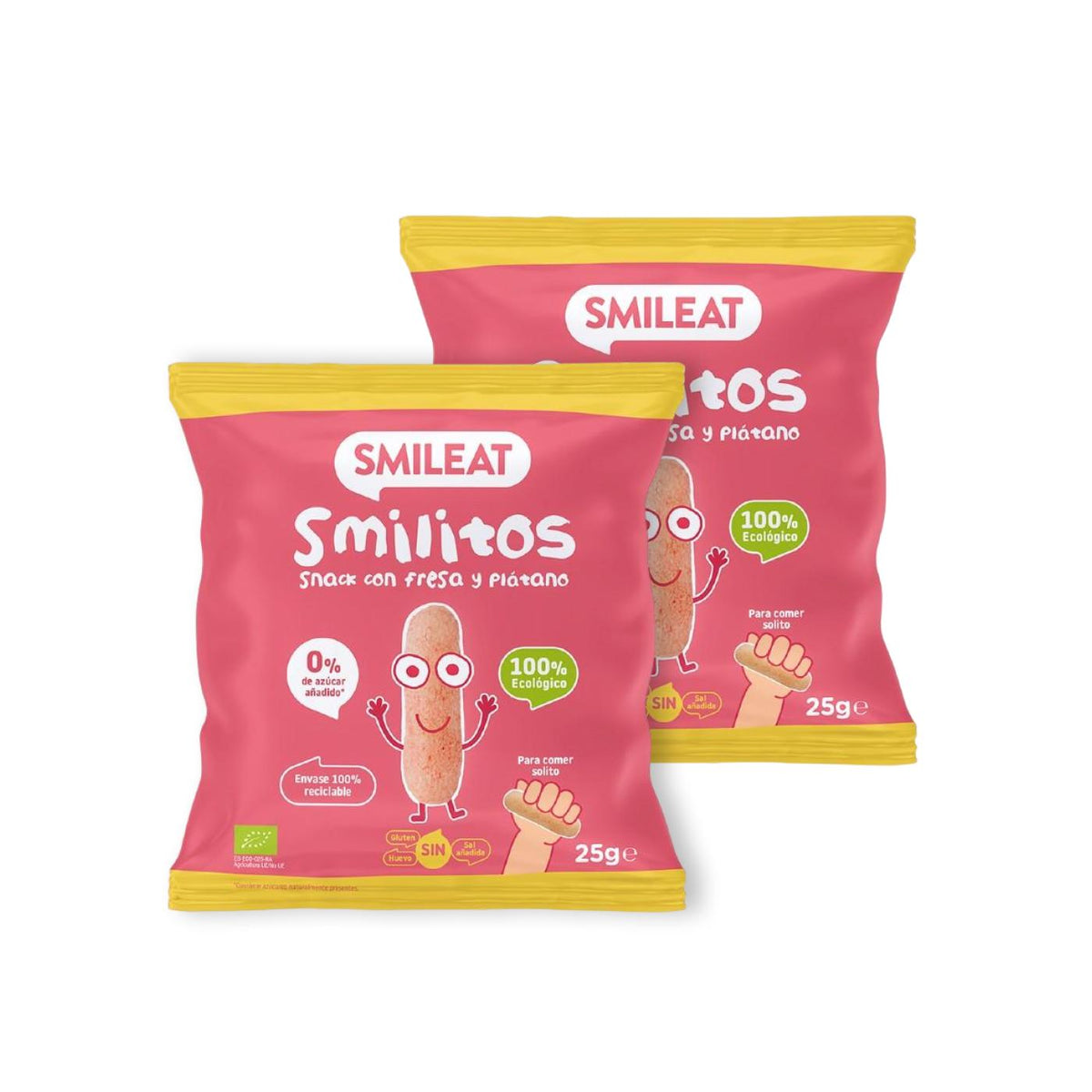 Pack 2x Smilitos Gusanitos de Fresa y Platano ECO Smileat 25gr