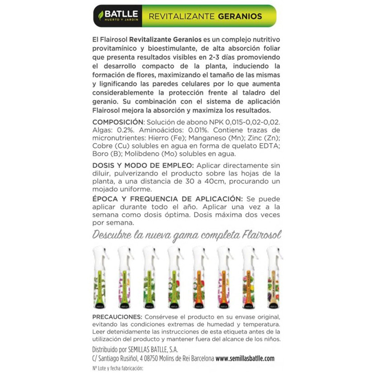 Revitalizante Geranios Flairosol Batlle 300 ml - Abono foliar