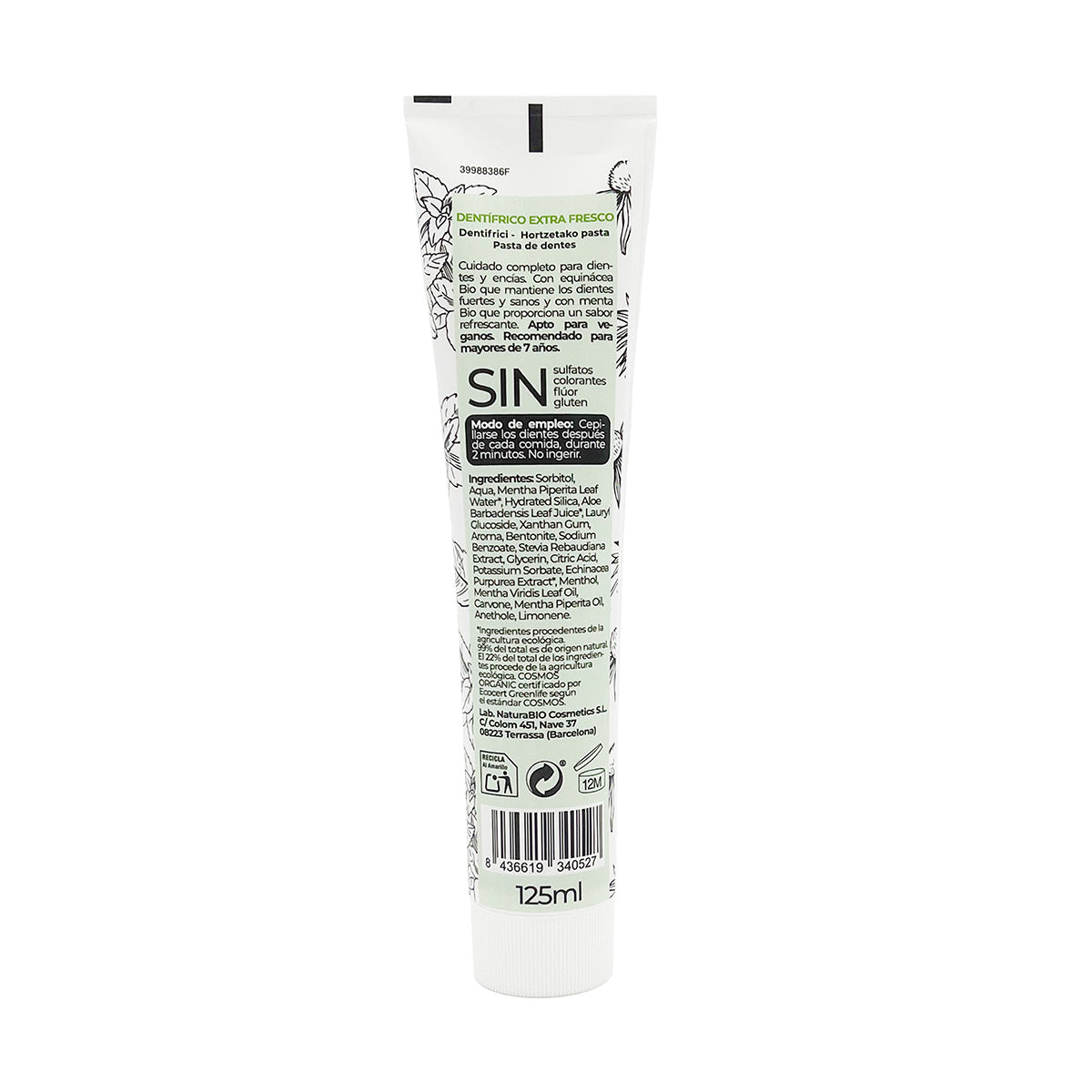 Pasta de Dientes Extra Fresca Equinácea & Menta BIO, NuturaBio Cosmetics, 125ml