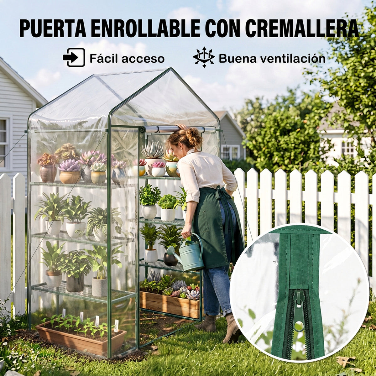 Invernadero De Jardín Outsunny Tubo De Acero, Pvc Verde 143x73x195cm_5