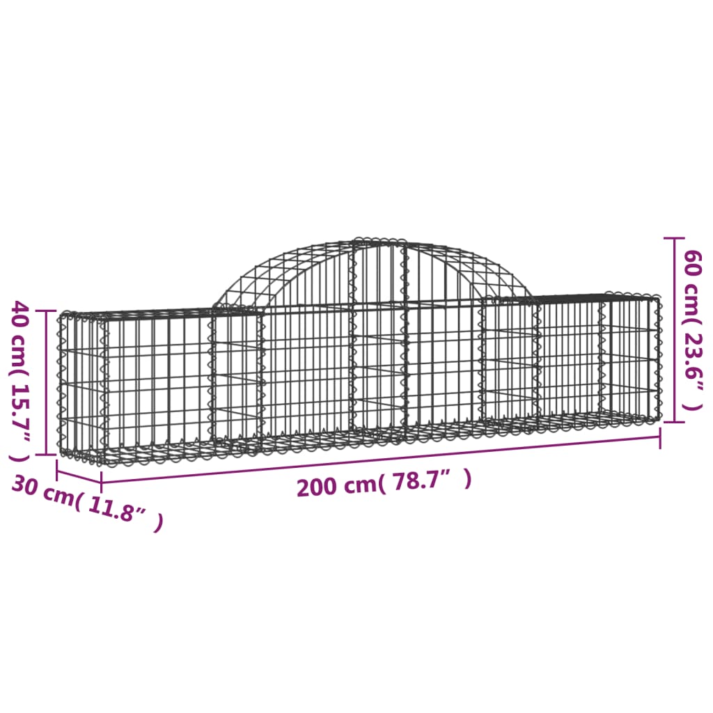 Cestas De Gaviones 8 Uds Forma De Arco Hierro 200x30x40/60 Cm_5