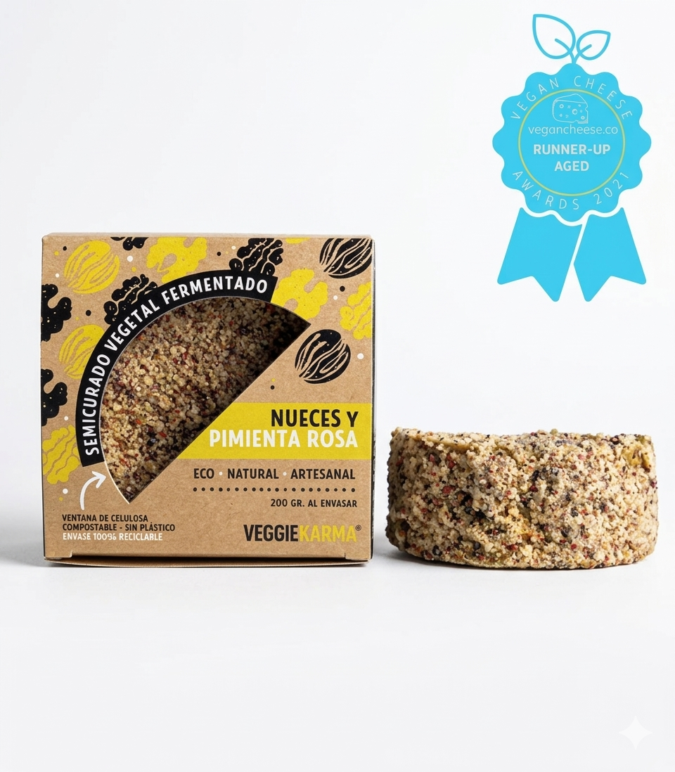 Queso Vegano Semicurado Vegetal Con Nueces Y Pimienta Rosa 200 g_0