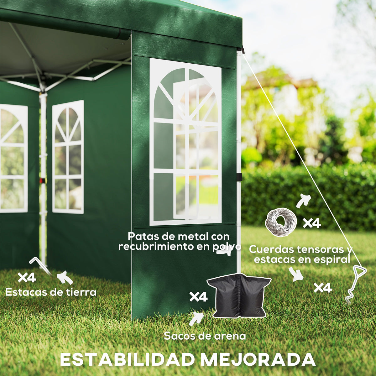 Carpa Plegable Outsunny Tela Oxford, Metal Verde 293x293x272 Cm_5