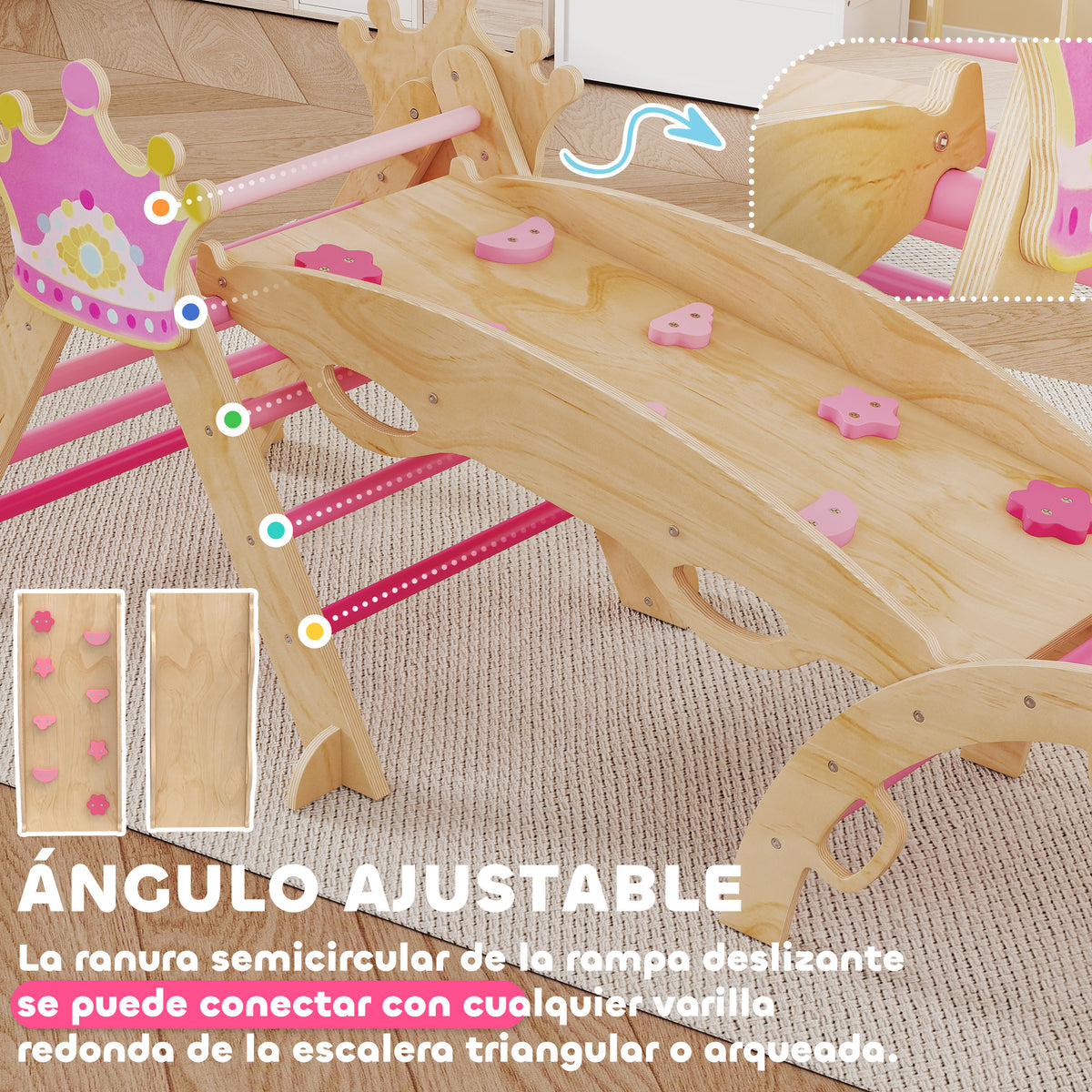 Triángulo De Escalada Aiyaplay Madera Contrachapado Rosa 195x74x38 Cm 331-099v00pk_5