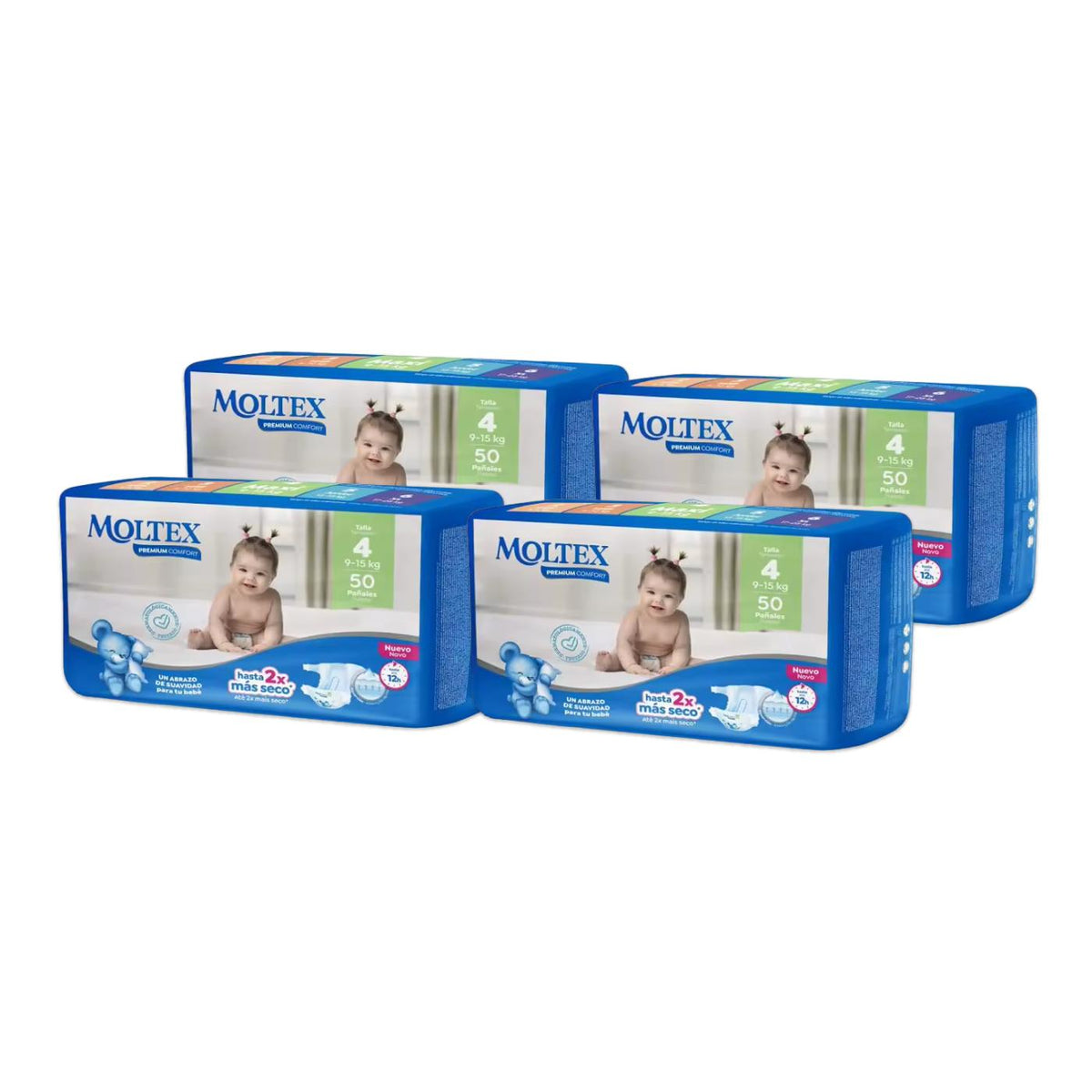 Pack 4 x Pañales Moltex Premium Comfort T4 (9-15 kg) 50 Uds