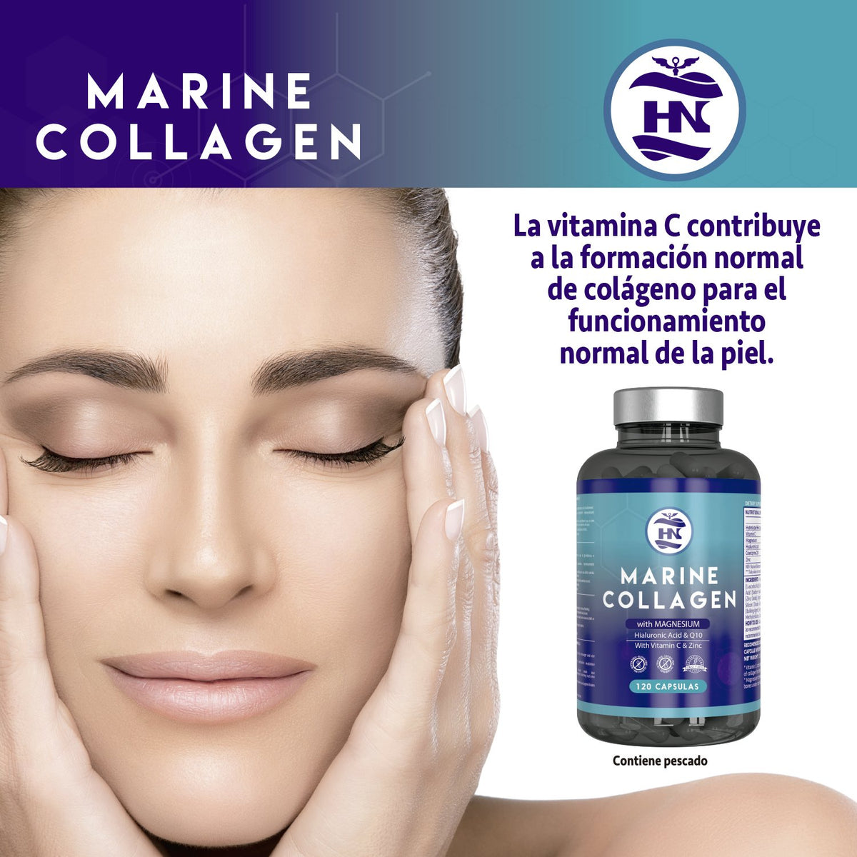 Pack 3 X Colágeno Marino Hidrolizado Con Ácido Hialurónico, Vitamina C, Q10, Zinc Y Magnesio - 3 X 120 Cápsulas_4