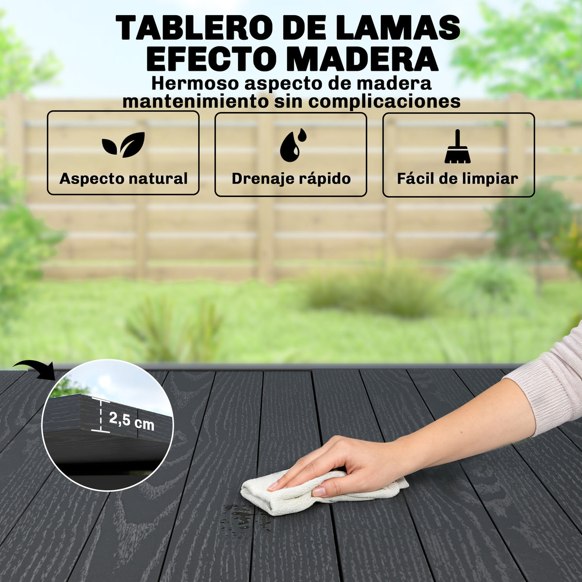 Mesa Jardín Extensible Outsunny Aluminio Negro 160x80x75 Cm_5