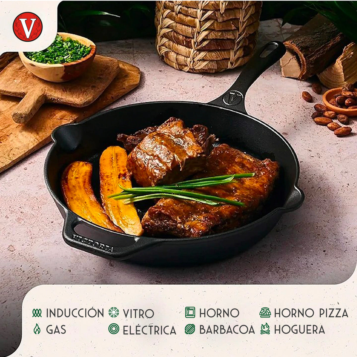 Victoria Sartén Hierro Fundido Curado Amazonía Jaguar Inducción 30cm_2