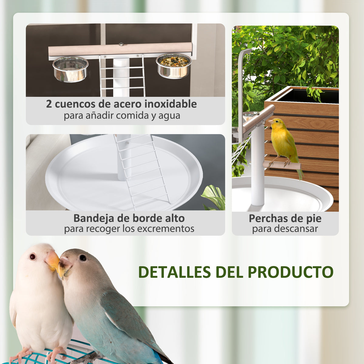 Comedero Para Pájaros Pawhut Acero, Abeto Blanco 60x60x138 Cm_5
