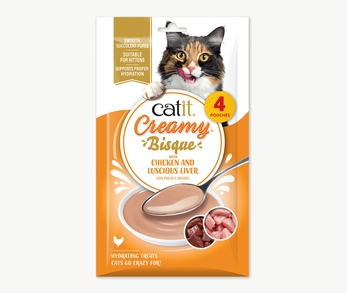 Sopa Cremosa para Gatos Creamy Bisque Pollo e Hígado Catit 4 x 40 g