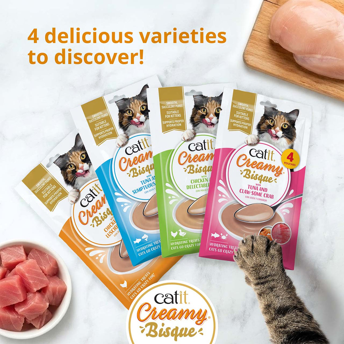 Sopa Cremosa para Gatos Creamy Bisque Pollo y Pato Catit 4 x 40 g