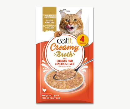 Caldo Cremoso para Gatos Creamy Broth Pollo e Hígado Catit 4 x 40 g