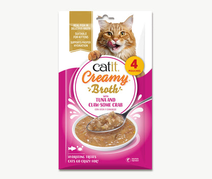 Caldo Cremoso para Gatos Creamy Broth Atún y Cangrejo Catit 4 x 40 g